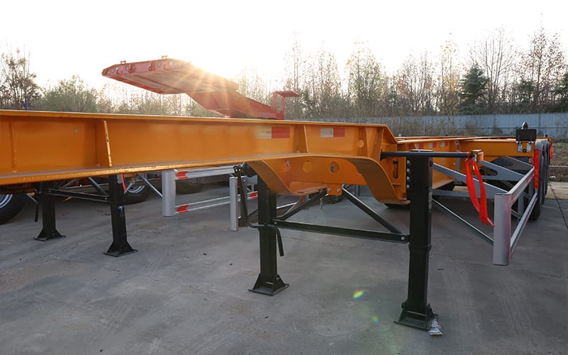 Skeletal trailer ready for container transport dispatch
